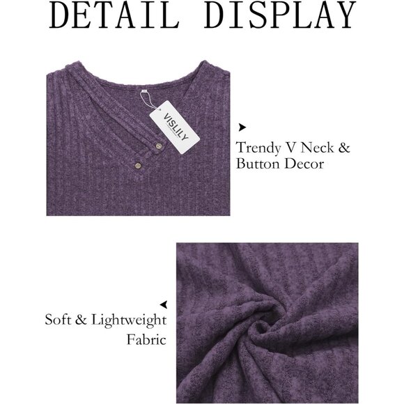 Plus Size Women's Knitted V Neck Top Long Sleeve Casual Blouse - Picture 5 of 7